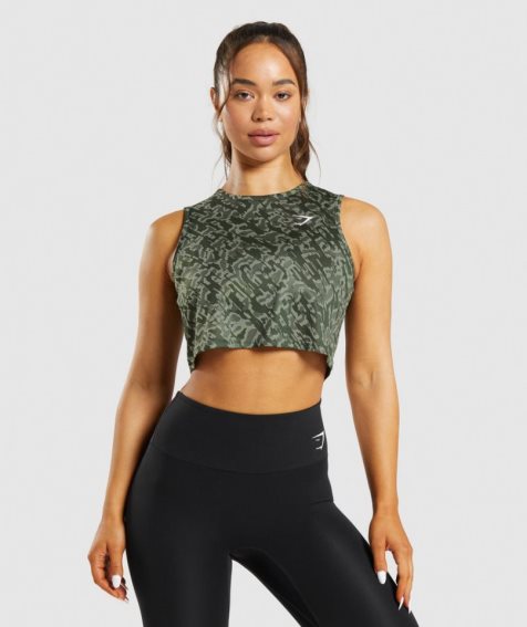 Women's Gymshark Training Crop Tanks Green | NZ 7JNFBG